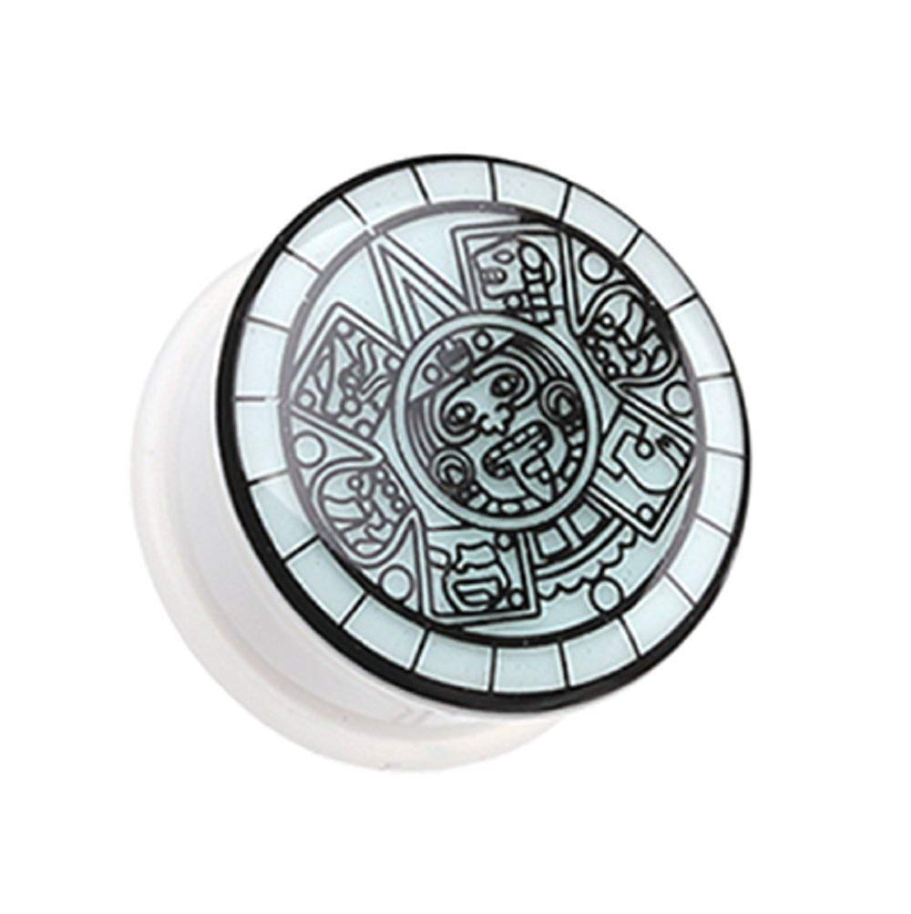 Glow in The Dark Mayan Calendar Single Flared Ear Gauge Plug - Covet Jewelry for Stretching, Piercing & Alternative Fashion