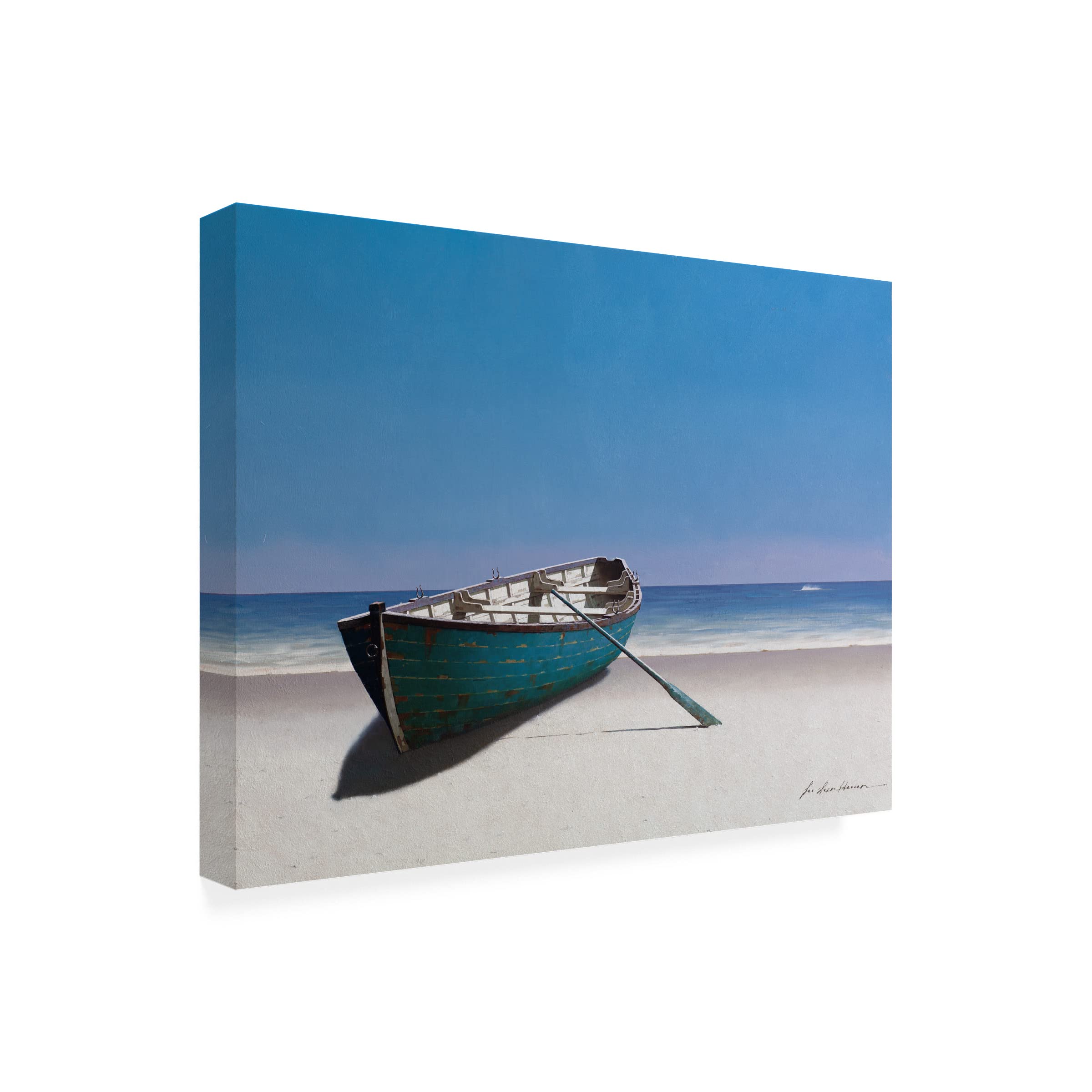 Trademark Fine Art 'Blue Boat' Canvas Art by Zhen Huan Lu - Hand-Painted Modern Wall Decor for Living Room, Bedroom & Office