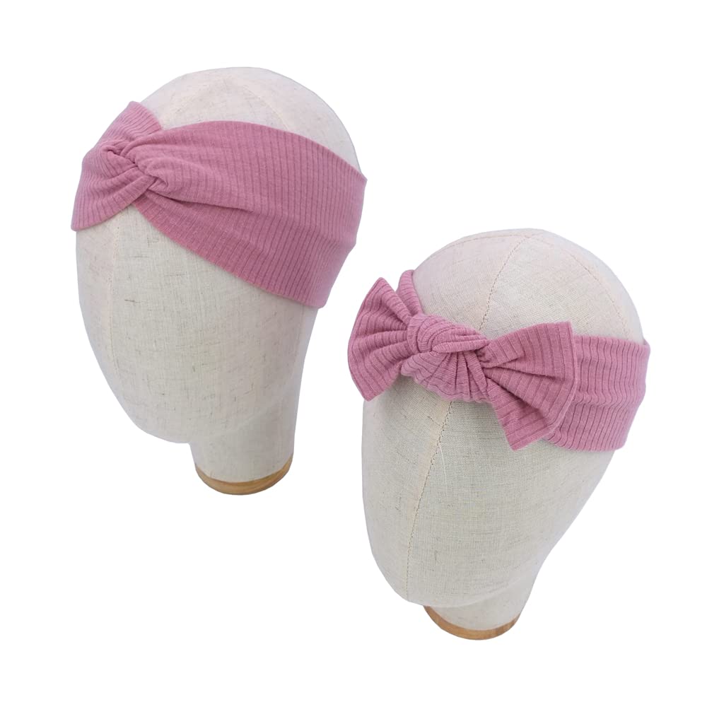 Mommy and Me Headband Set - Matching Turban Headbands for Women & Toddler Girls - Soft Scrunchies Hair Bows in Mauve & Latte - Perfect for Family Photos, Baby Showers & Mother-Daughter Outfits