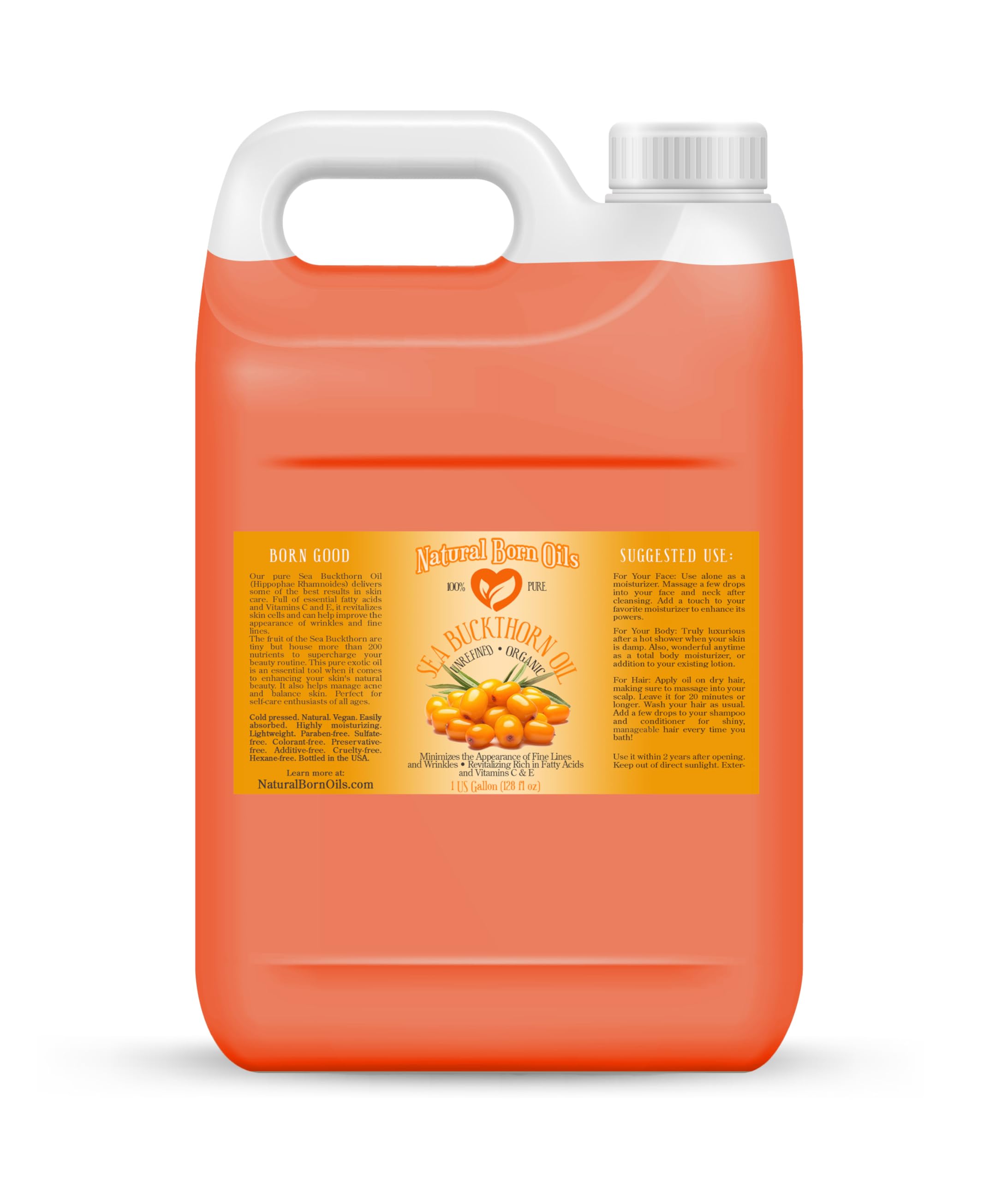 Organic Cold-Pressed Sea Buckthorn Oil - 1 Gallon, Nutrient-Rich for Glowing Skin & Lustrous Hair | USDA Certified, Pure & Natural | Perfect for Skincare, Hair Care & DIY Beauty Recipes