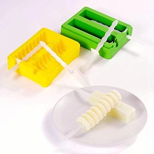 BPA-Free Silicone Popsicle Molds with Lid - Set of 2 Different Shapes (Yellow & Green) for Homemade Ice Pops, Kids Snacks & Summer Treats