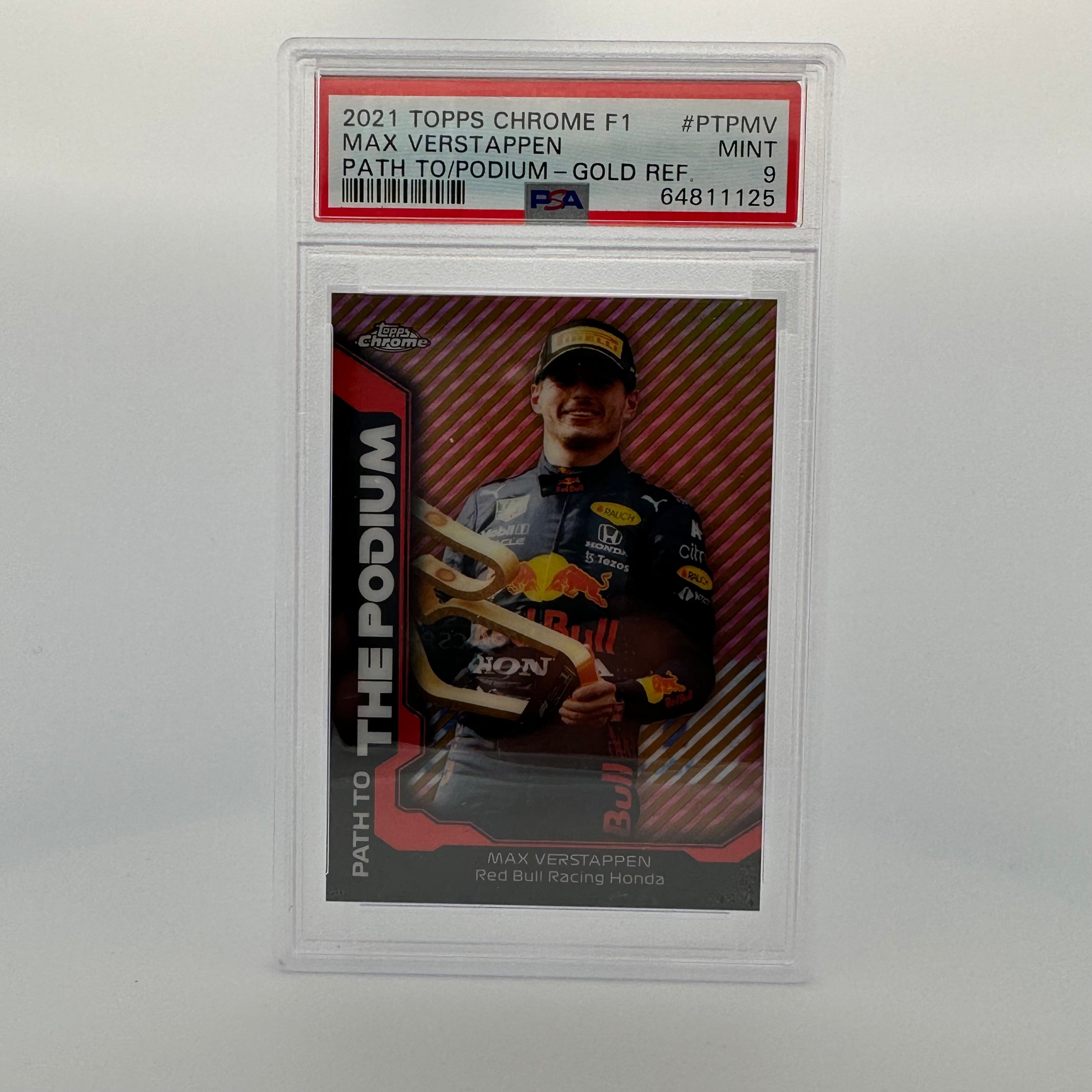 PSA 9 27/50 MAX VERSTAPPEN PTPM PATH TO THE PODIUM GOLD REFRACTOR - Rare Trading Card for Collectors & F1 Fans - Perfect for Display, Investment & Racing Memorabilia Collections