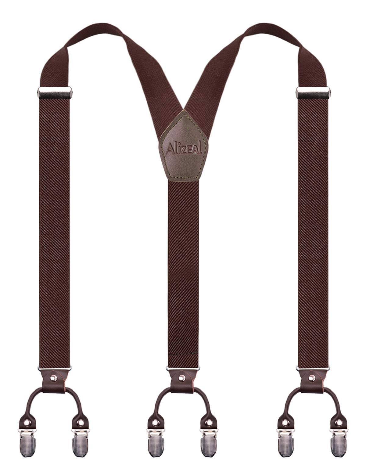 Premium Men's Leather Suspenders with Heavy-Duty Metal Clips - 3.5cm Wide Adjustable Braces for Formal Wear & Vintage Style (6 Clips) - Perfect for Weddings, Business Attire & Cosplay Outfits