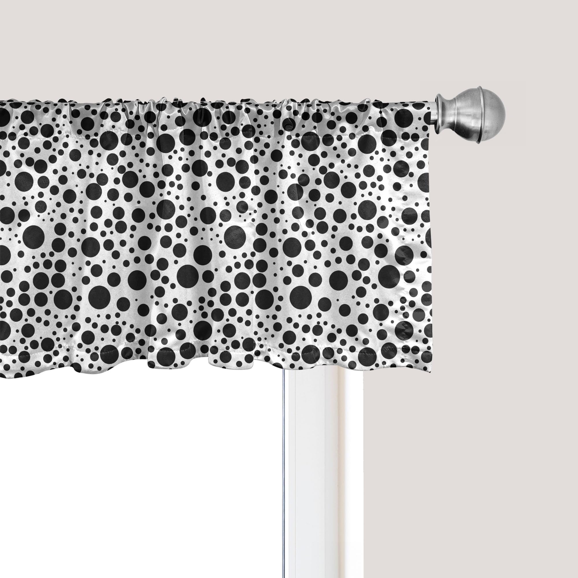 Ambesonne Black and White Dot Window Valance - Modern Bubbles Pattern Curtain for Kitchen & Bedroom Decor with Rod Pocket, 54x18 Inches | Perfect for Farmhouse, Minimalist & Contemporary Home Styling