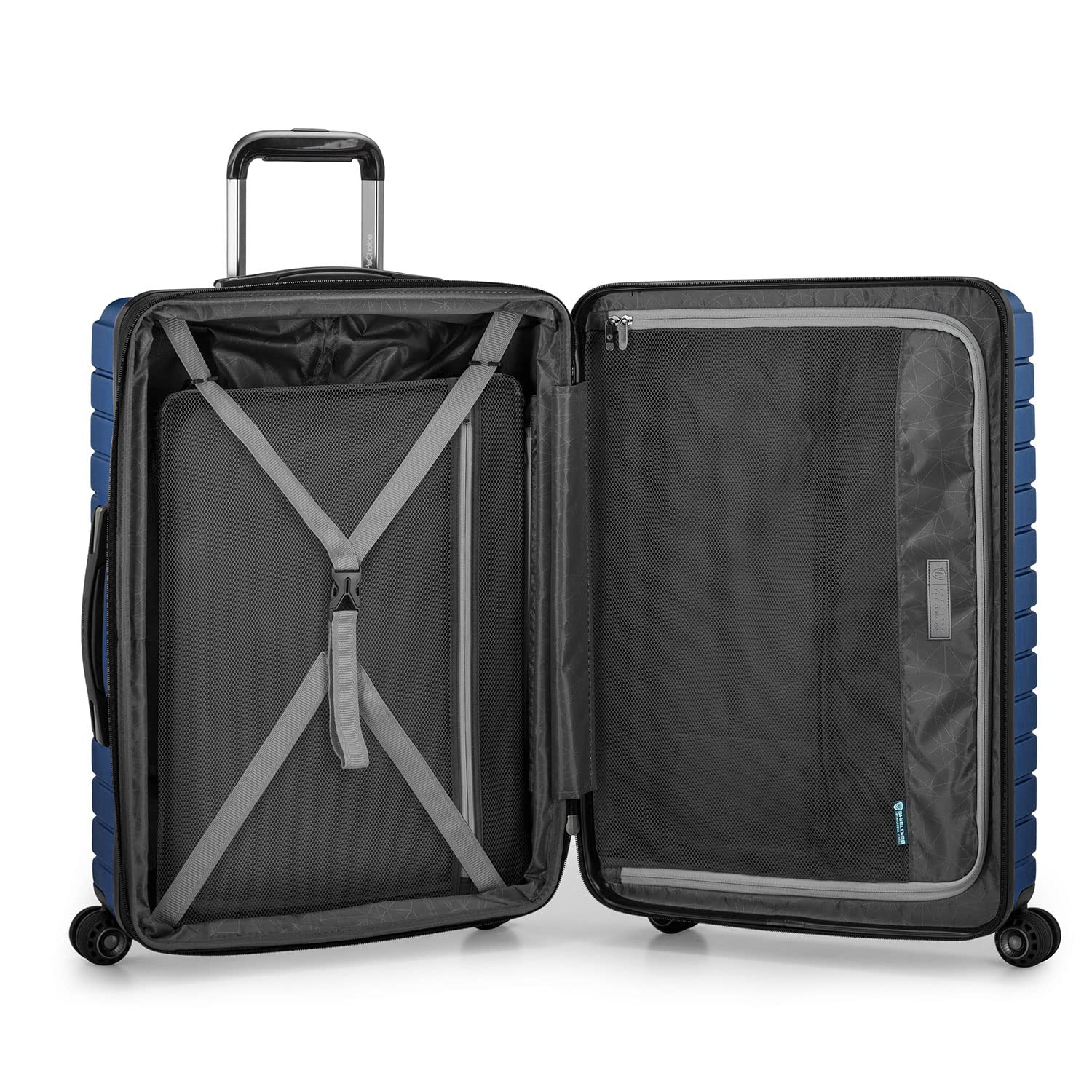 Traveler's Choice Archer Polycarbonate Hardside Spinner Luggage Set with Tie Down Straps - 29-Inch Checked Blue Suitcase for Air Travel & Vacation Packing