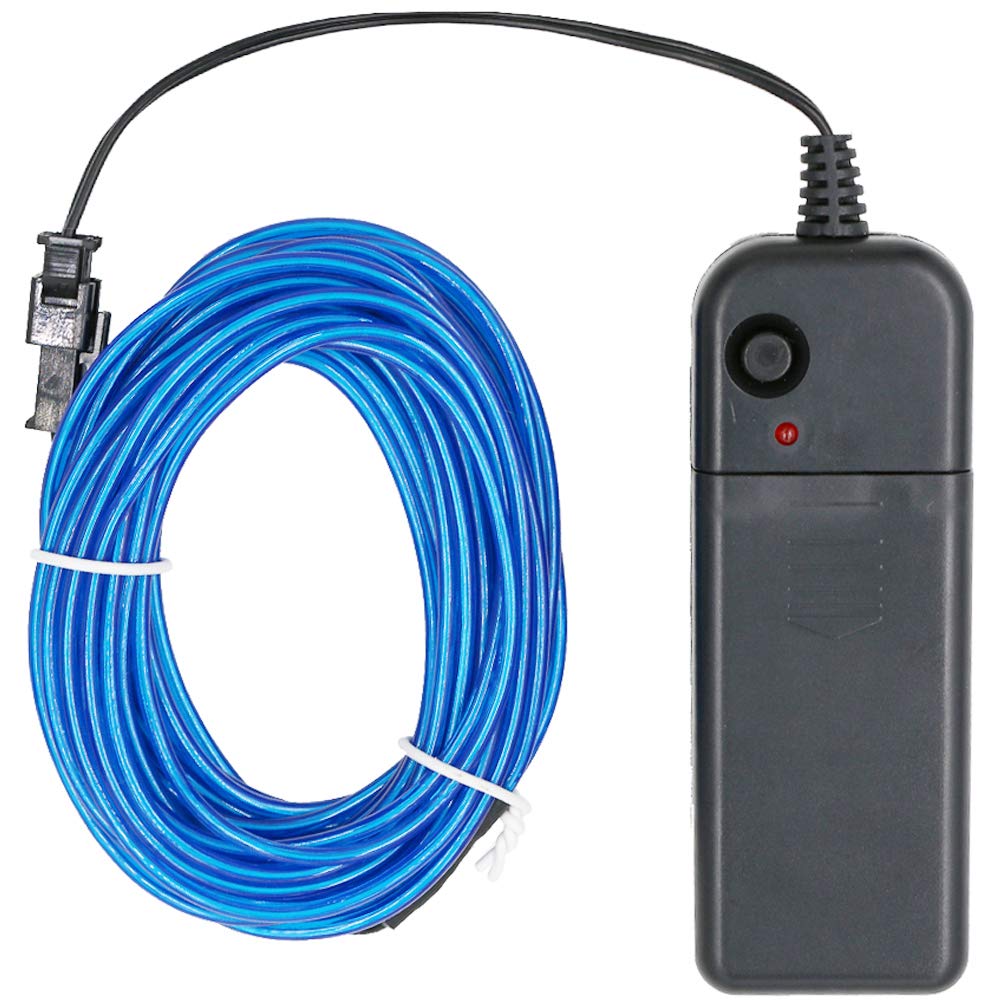 Searik 16.4ft/5m LED Neon Rope Light - Battery Powered Portable EL Wire Glowing Strip with Controller for Christmas Decorations, Party Lighting, Festivals, DIY Projects, Car and Clothing Accents (Blue) - Perfect for Bedroom, Bar, Wedding and Outdoor Events