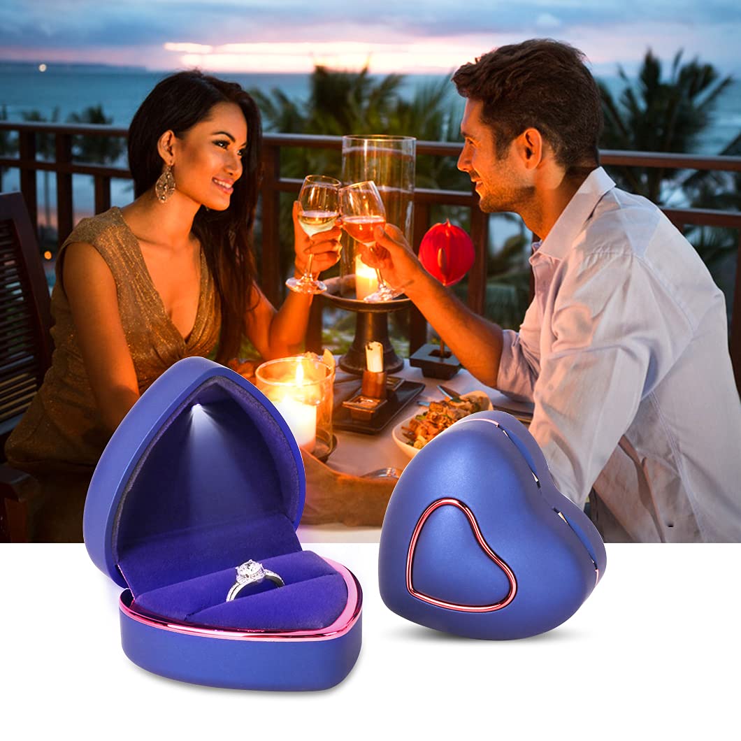 Heart Shaped LED Ring Box - Royal Blue Jewelry Display Case for Engagement, Wedding & Proposal Rings | Perfect for Anniversary Gifts, Ceremonies & Romantic Surprises