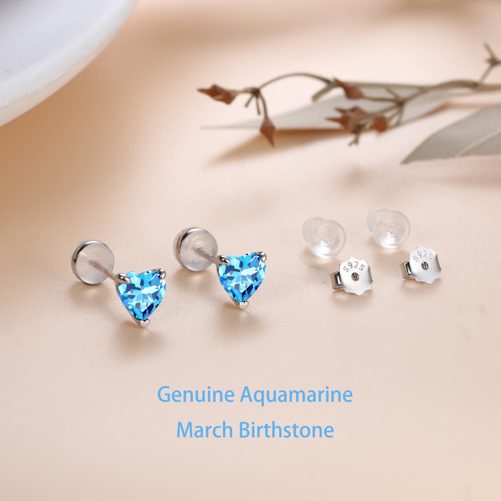 SMILEST 925 Sterling Silver Heart Birthstone Earrings for Women - Dainty Stud Earrings Jewelry Gifts for Wife, Mom, Girlfriend | Perfect for Anniversary, Birthday, Valentine's Day & Everyday Wear