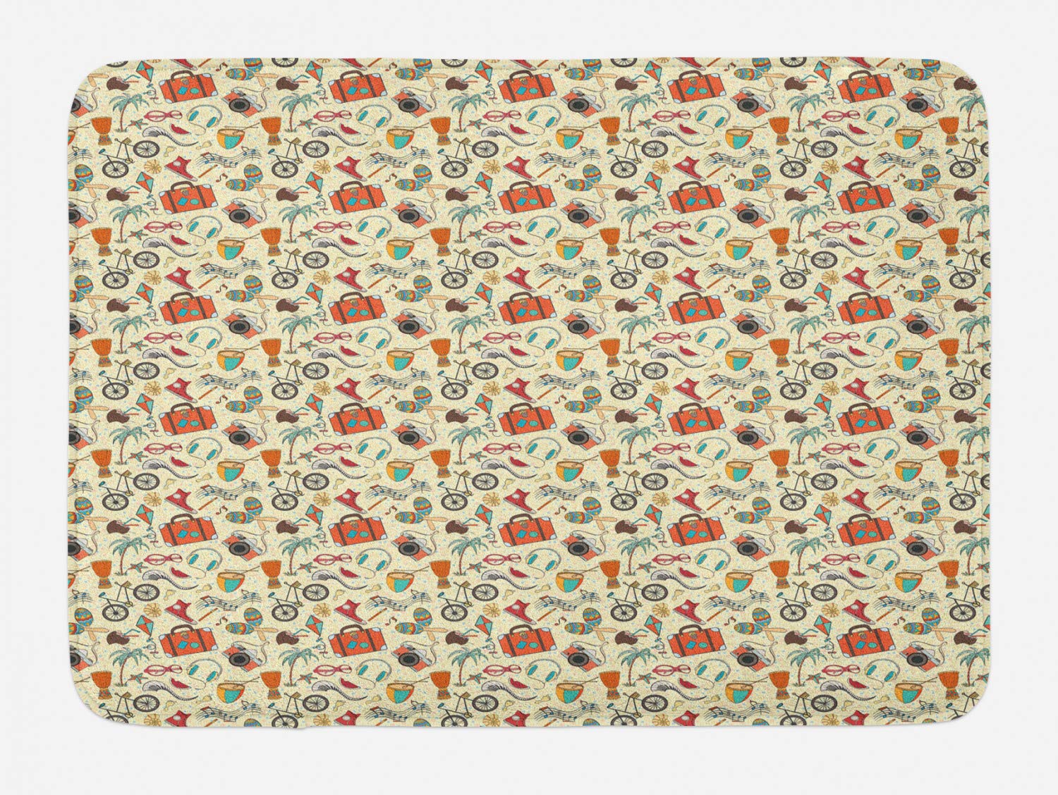 Ambesonne Summer Bath Mat - Colorful Beach Palm Trees & Watermelon Design, Non-Slip Plush Bathroom Rug, 30.2 x 20 Inches, Burnt Sienna & Multicolor - Perfect for Coastal, Tropical, or Summer-Themed Bathroom Decor