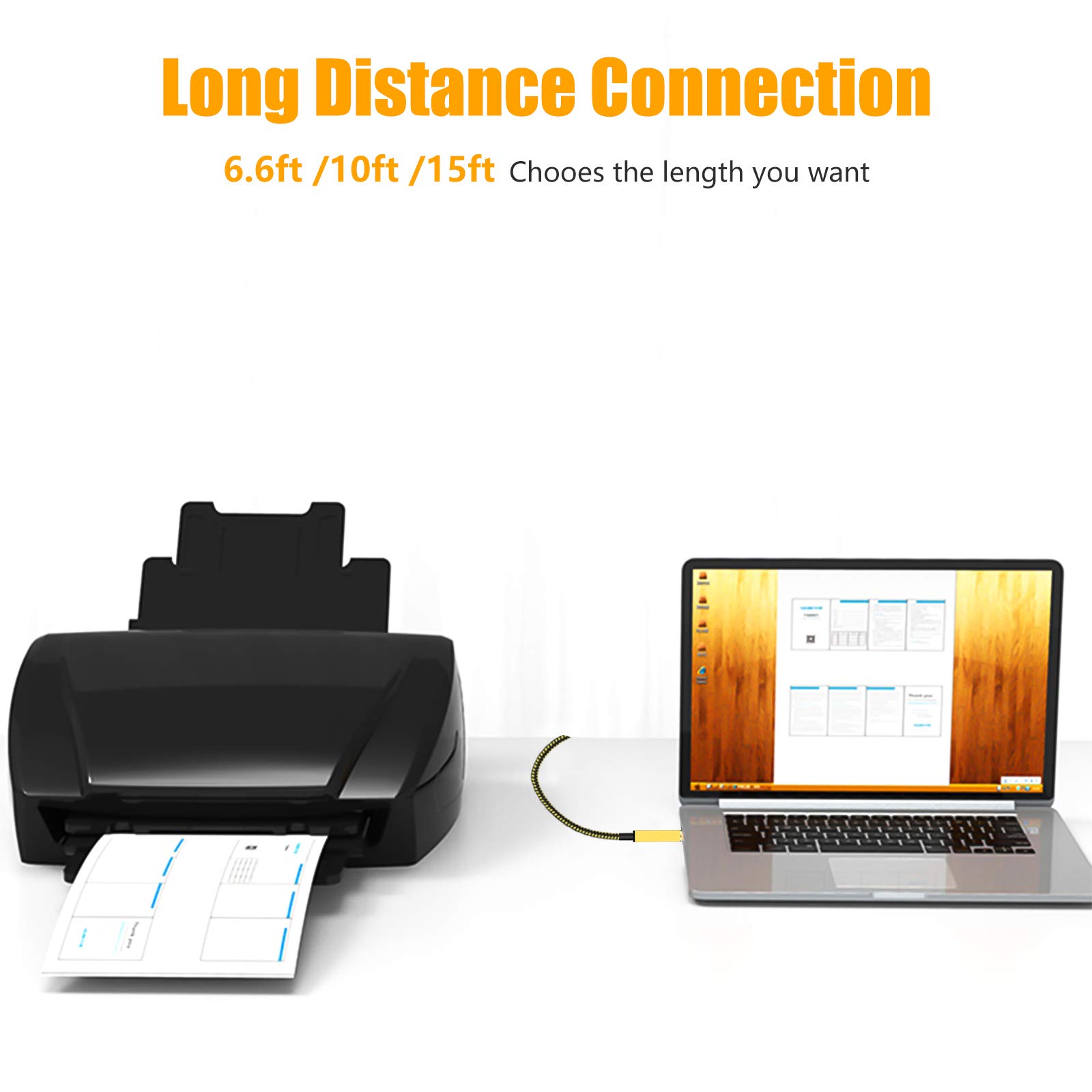 High-Speed USB 2.0 Printer Cable - Type A Male to B Male (4M/12Ft) - Compatible with HP, Canon, Dell, Epson, Lexmark, Xerox, Samsung Printers & Scanners - Perfect for Home Office, Business & Professional Printing Needs