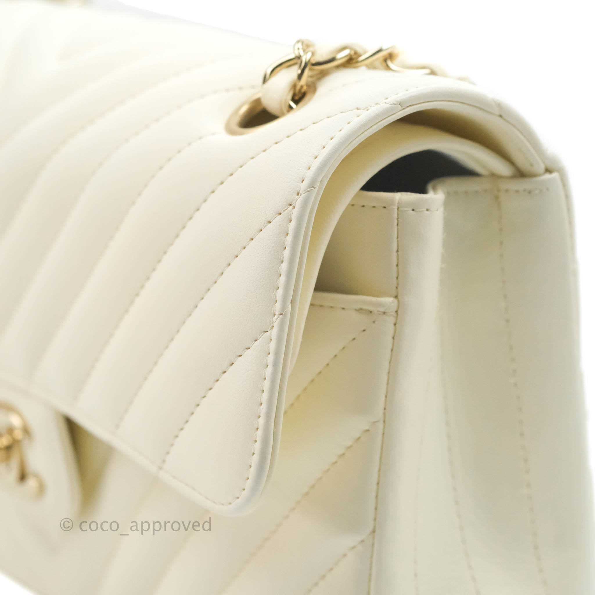 Chanel Classic Chevron Small Double Flap Bag in Ivory White Lambskin with Gold Hardware - Luxury Crossbody Purse for Women, Perfect for Date Night & Special Occasions