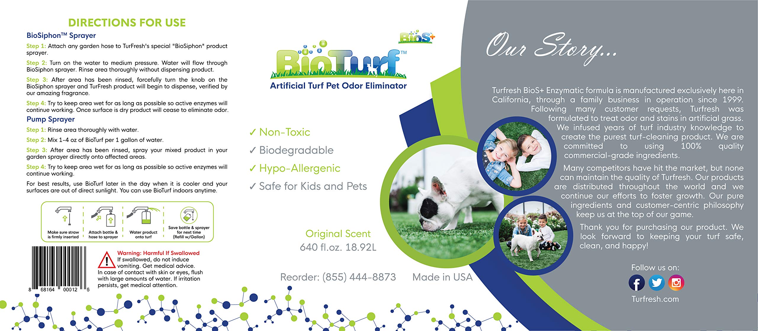 BioS+ Artificial Turf Pet Odor Eliminator - Organic, Non-Toxic Enzyme Concentrate for Dogs & Cats - Safe for Kids, Pets & Plants - 5 Gallon - Perfect for Backyards, Kennels & Pet Play Areas