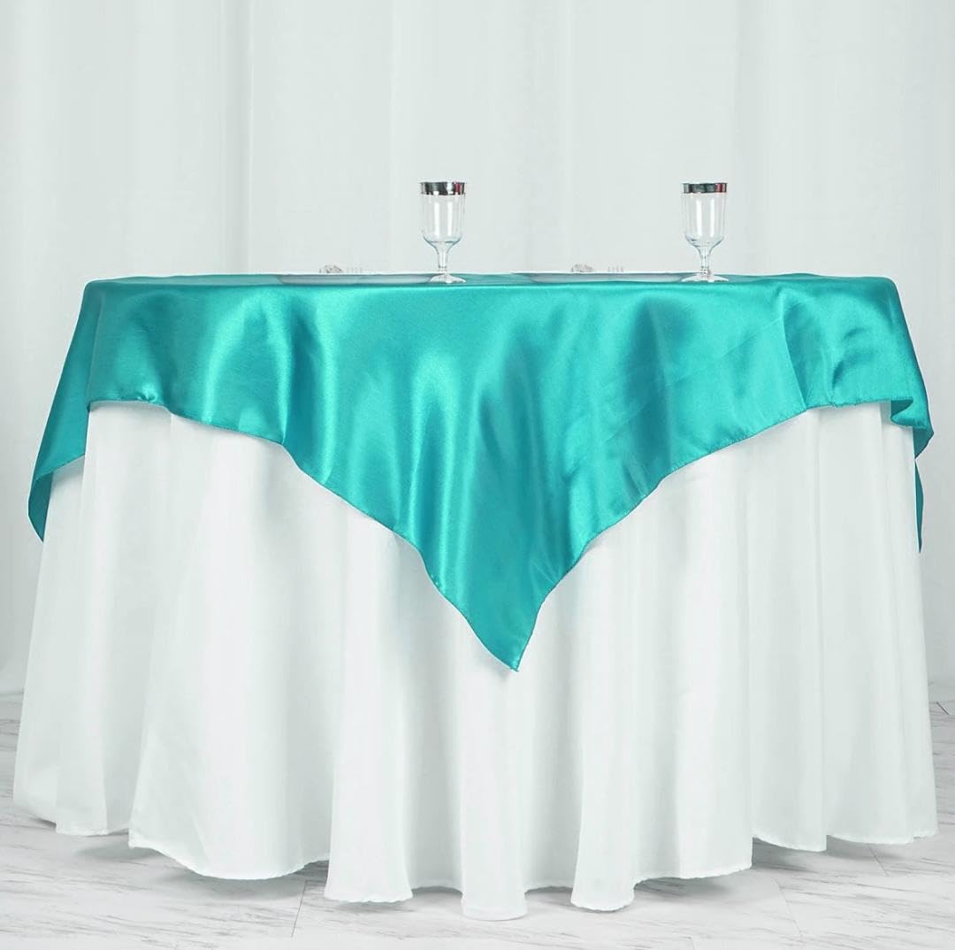 Deep Aqua Satin Tablecloth 72x72 Inches - Elegant Table Overlay for Weddings, Parties & Formal Dining - Water-Resistant & Wrinkle-Free Linen Table Cover