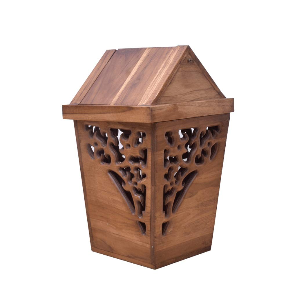 LTCTL Handmade Solid Wood Clamshell Design Trash Can - 8L/270oz Classic Retro Waste Bin for Kitchen, Bathroom & Office - Hideaway Dustbin with Vintage Wooden Finish (Color: Dustbins A)