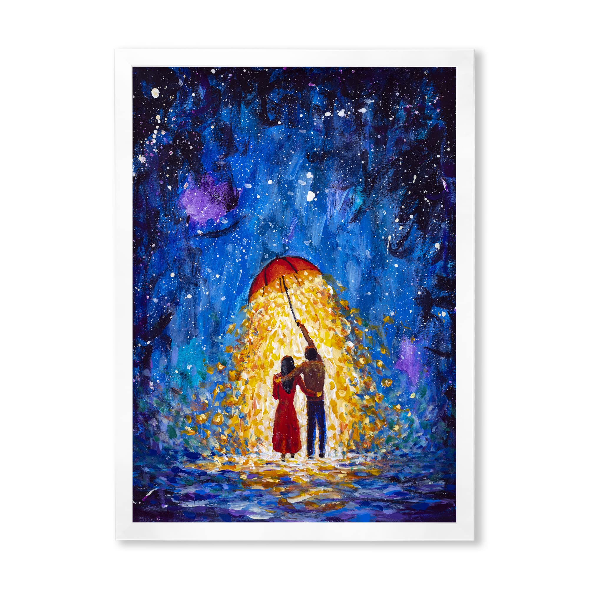 DesignQ Romantic Couple Walking Under Glowing Umbrella - French Country Style Framed Canvas Wall Art - Perfect for Bedroom, Living Room & Wedding Gift