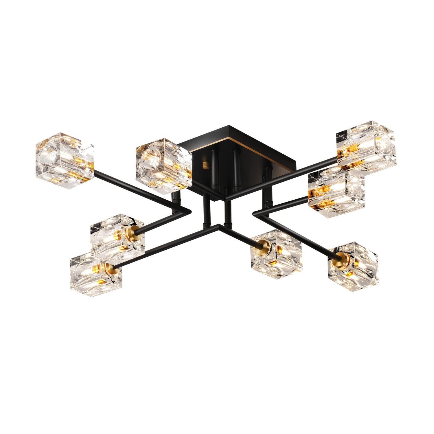 8-Lights Semi Flush Mount Ceiling Light Fixture - Black and Gold Modern Crystal Chandelier - Farmhouse Lighting for Dining Room, Living Room, Kitchen, Bedroom, Entryway - Perfect for Home Decor, Wedding Venues & Restaurants