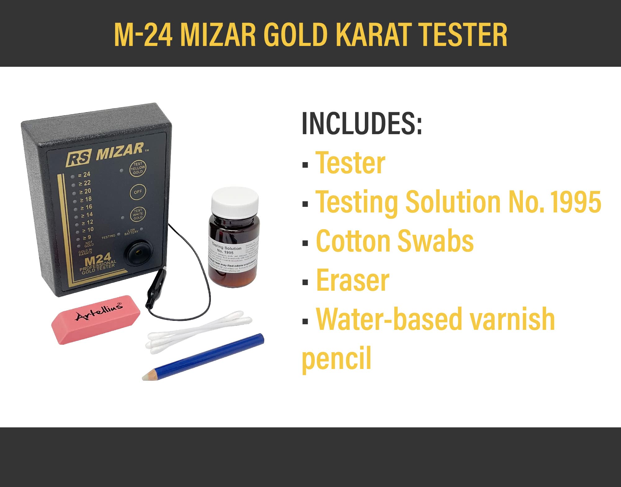 Digital M-24 Mizar Gold Karat Tester - Precise Jewelry Metal Testing Tool for Jewelers, Pawn Shops & Coin Collectors | Perfect for Authenticating Gold, Silver & Platinum Jewelry