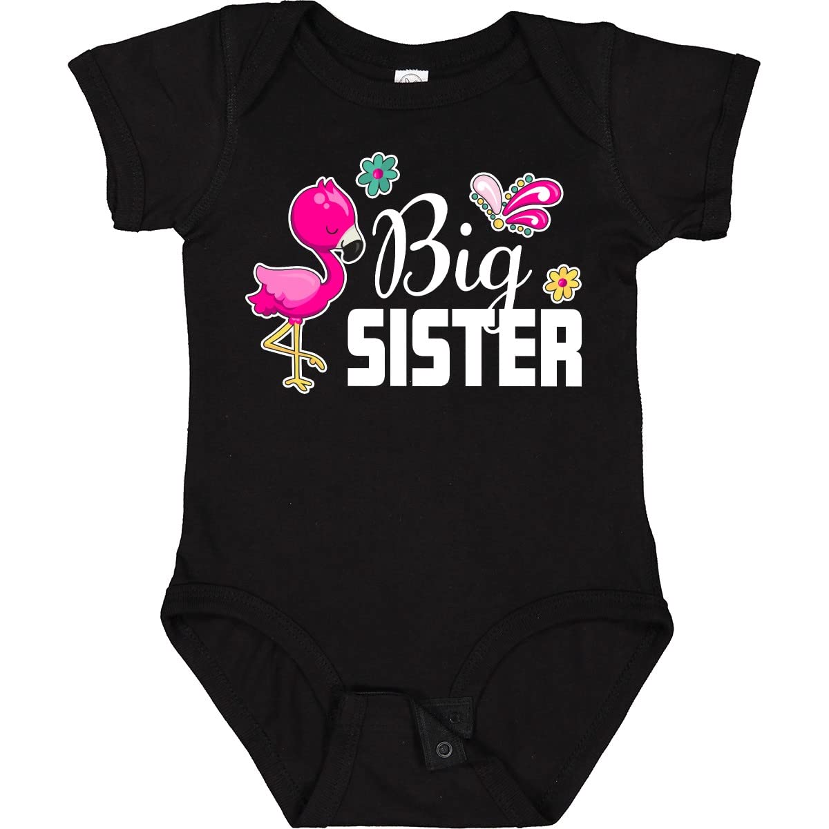 Inktastic Big Sister with Flamingo and Flowers Baby Bodysuit - Cute Sibling Matching Outfit for Newborns, Infants & Toddlers - Perfect for Family Photos, Birth Announcements & Special Occasions