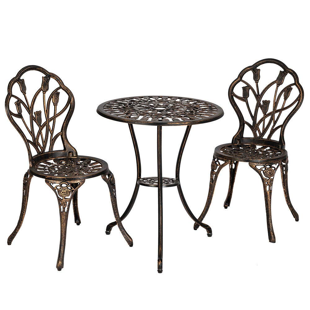 Moon Daughter Bronze Patio Bistro Set - 3-Piece Outdoor Garden Table & Chairs with Durable Aluminum Iron Construction - Perfect for Backyard, Balcony, Poolside & Cafe Dining
