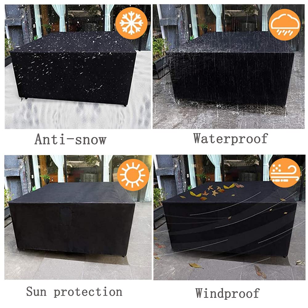 Waterproof 420D Outdoor Furniture Cover for Patio Table & Chairs - Heavy Duty Square Dust Protection with Buckle Straps (35