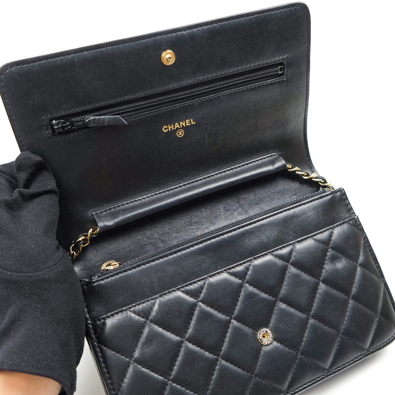 Chanel Boy Wallet on Chain WOC Black Lambskin Gold Hardware - Luxury Crossbody Bag for Women, Perfect for Evening Parties & Daily Use