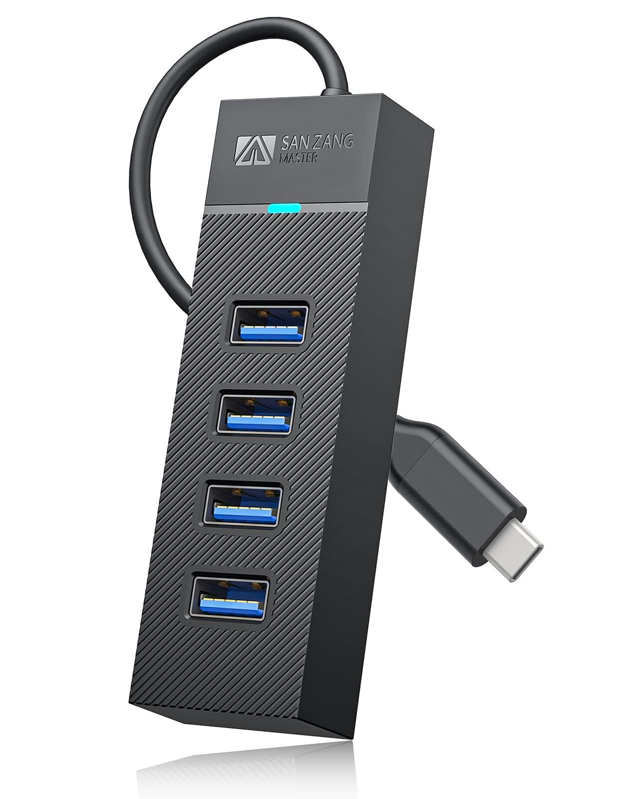 SAN ZANG MASTER 4-Port USB 3.0 Hub with USB-C Adapter - 5Gbps High-Speed Data Transfer, USB C Splitter & Port Expander for MacBook, Laptop, PC - Perfect for Office, Home & Travel Use