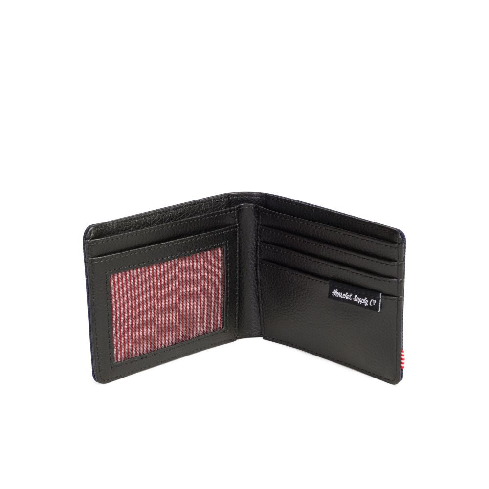 Herschel Hank Wallet in Peacoat Gridlock - Slim RFID Blocking Leather Wallet for Men - Perfect for Everyday Use, Travel & Minimalist Lifestyle