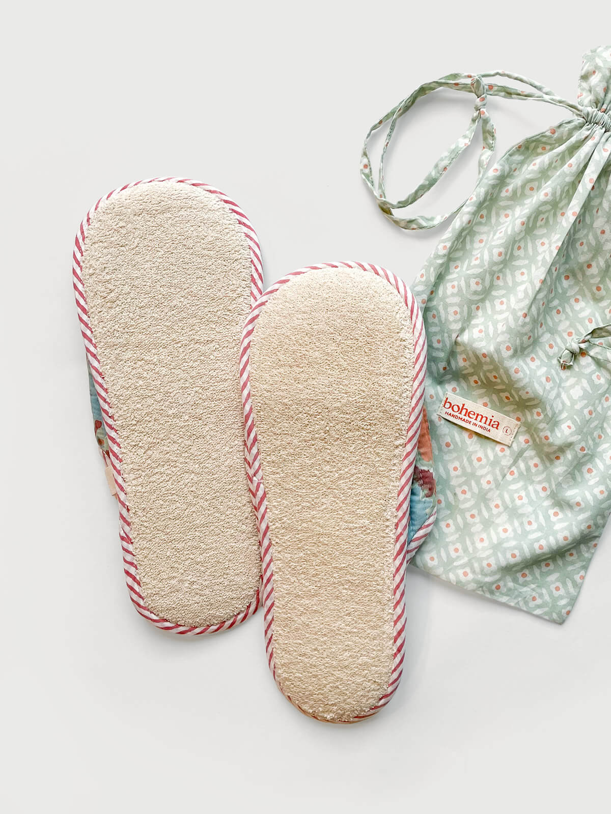 Handmade Block Print Cotton House Slippers - Duck Egg Blue | Comfortable Indoor Slides for Women | Perfect for Home, Spa & Yoga Relaxation