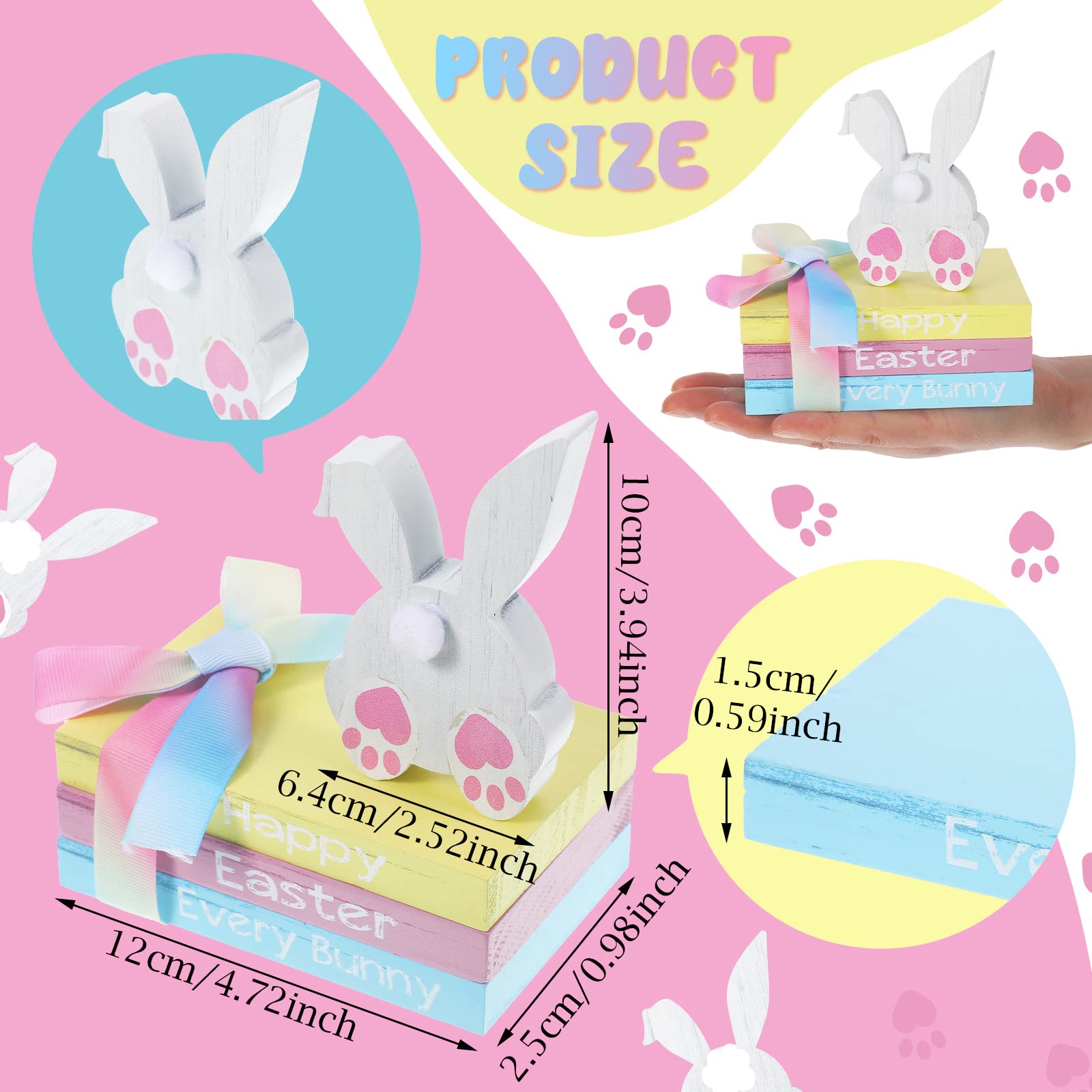 4-Piece Easter Table Decor Set - Happy Easter Bunny Wooden Signs, Farmhouse Wooden Blocks, Rustic Spring Decor for Tiered Trays, Fireplace & Living Room - Perfect for Easter Party, Home & Farmhouse Decorations