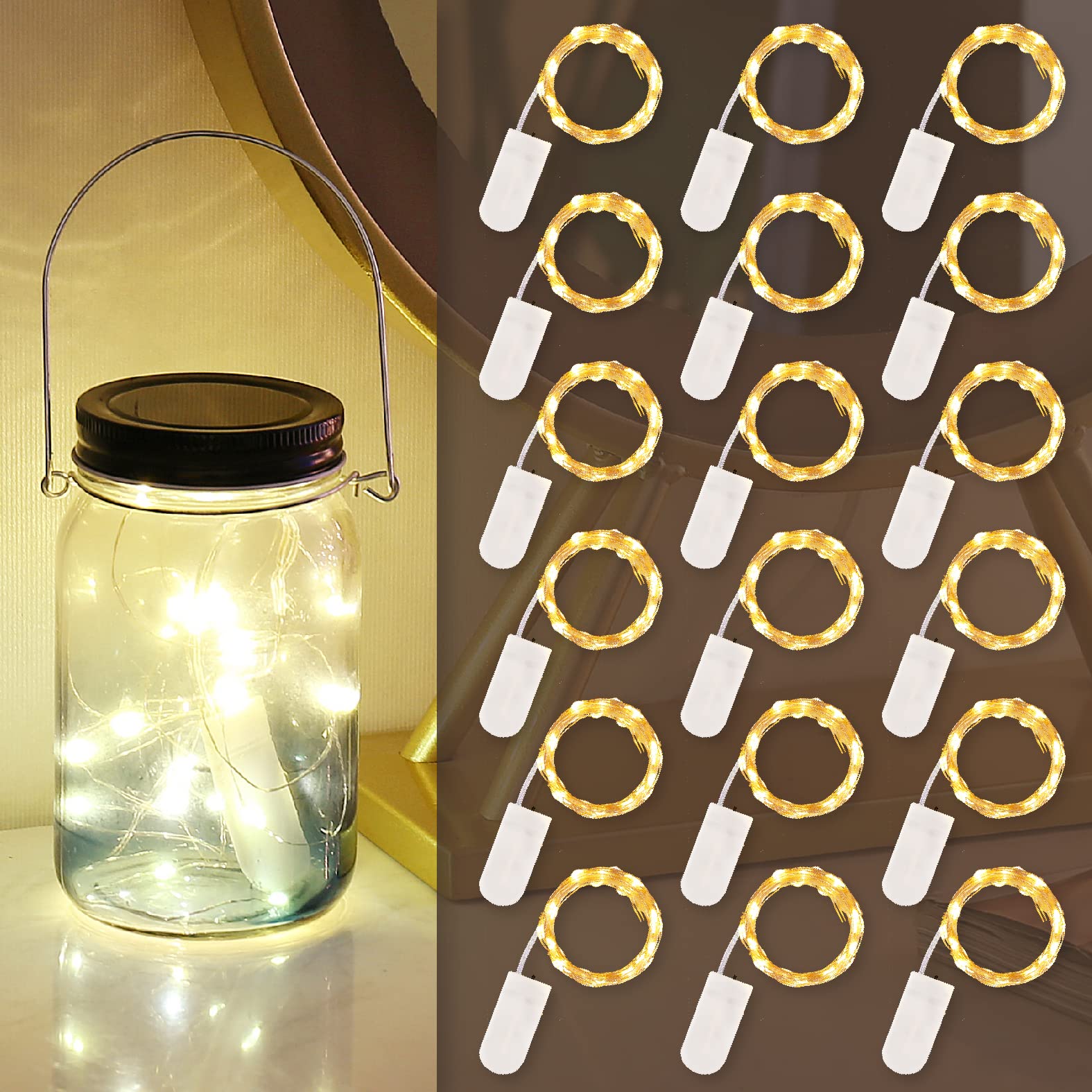 18 Pack Battery Operated Fairy Lights - 7Ft 20 LED Mini String Lights with Waterproof Copper Wire | Warm White Wedding, Party, Bedroom & Christmas Decorations | Perfect for Indoor/Outdoor Home Decor, Garden Lighting, and Holiday Displays