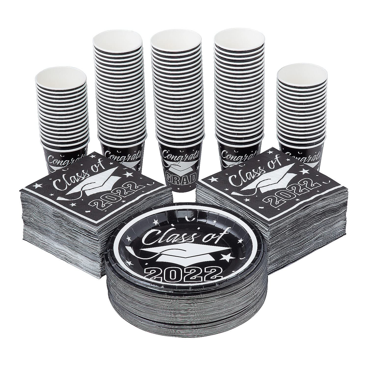 Bulk Class of 2022 Black Tableware Kit - 400-Piece Disposable Dinnerware Set for 100 Guests - Perfect for Graduation Parties, Banquets & Large Events
