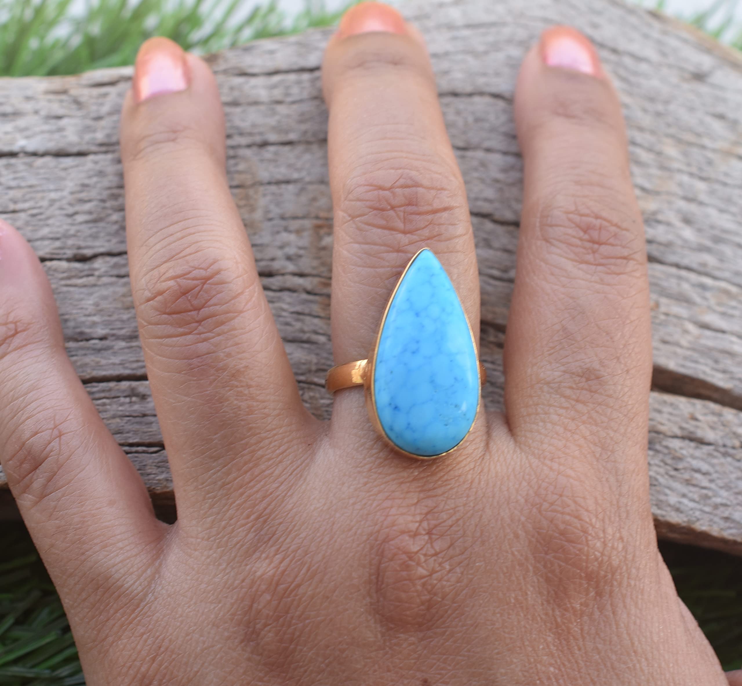 Veracity Jewelry Gold Plated Gemstone Rings for Women & Girls - Handmade Western Style Turquoise Blue Rings - Perfect Gift for Birthday, Anniversary, Wife, Mom, Girlfriend, Sister - Ideal for Casual Wear, Date Night, and Special Occasions