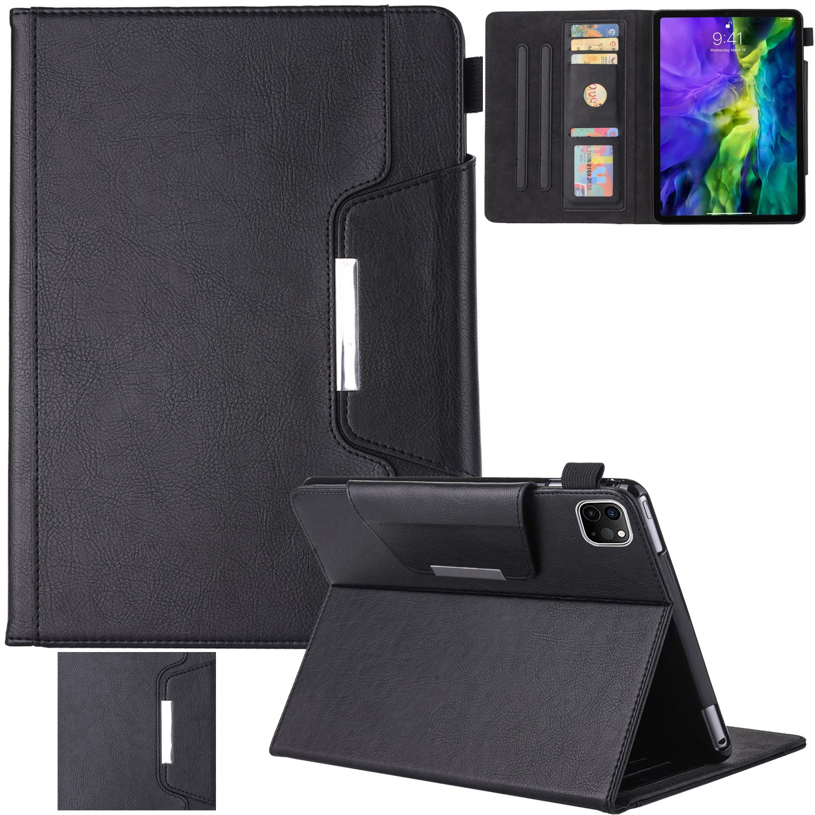 Ultra Slim Lightweight Stand Protective Case for iPad Pro 11 inch (2021/2020/2018) with Auto Sleep/Wake & Card Slots - Perfect for Work, Travel & Daily Use (Black)