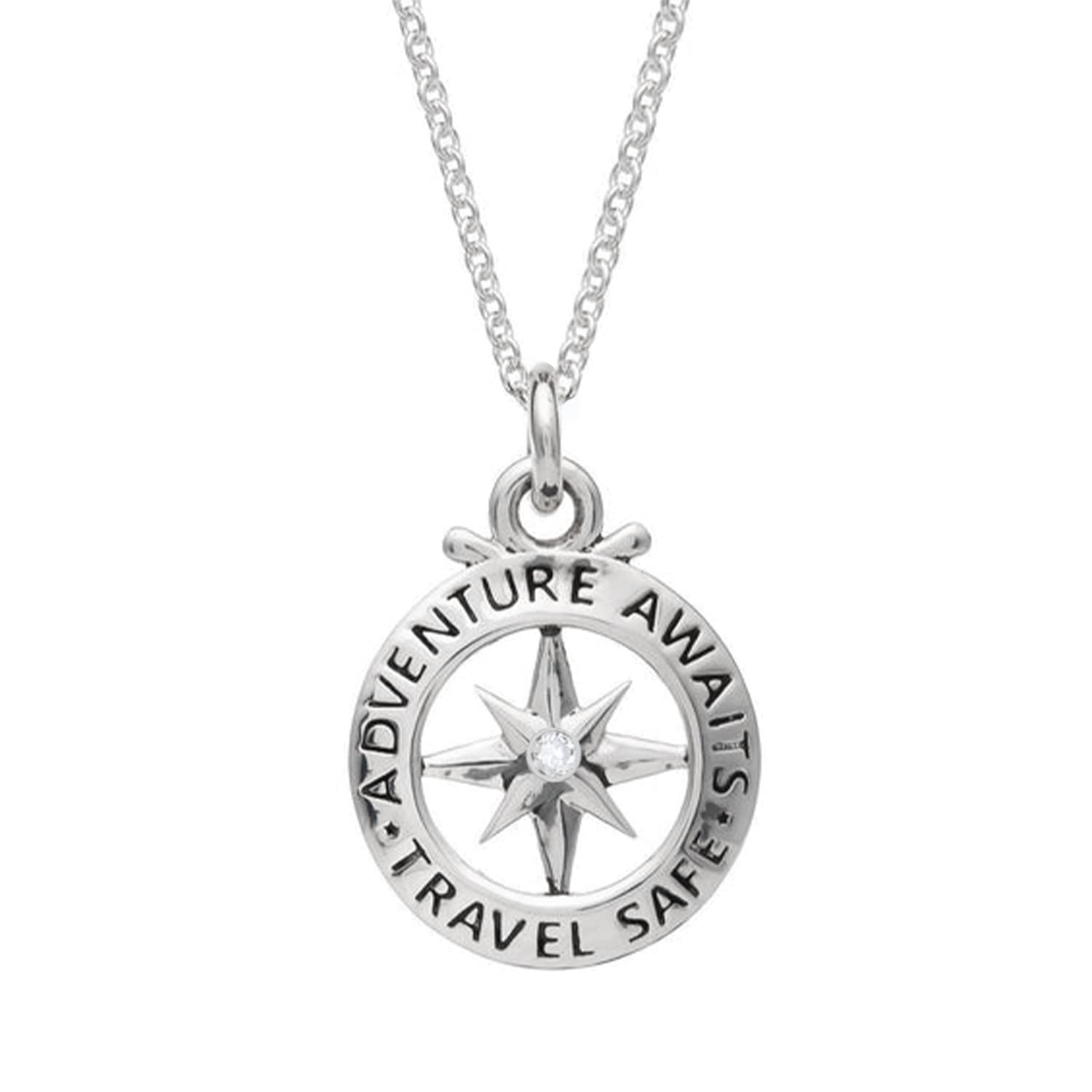 YDD 14k White Gold Plated 925 Sterling Silver Compass Necklace for Men & Women - Diamond Accent Travel Jewelry - Perfect Graduation & Christmas Gift (18+2'') - Ideal for Outdoor Adventures, Travel Enthusiasts & Special Occasions