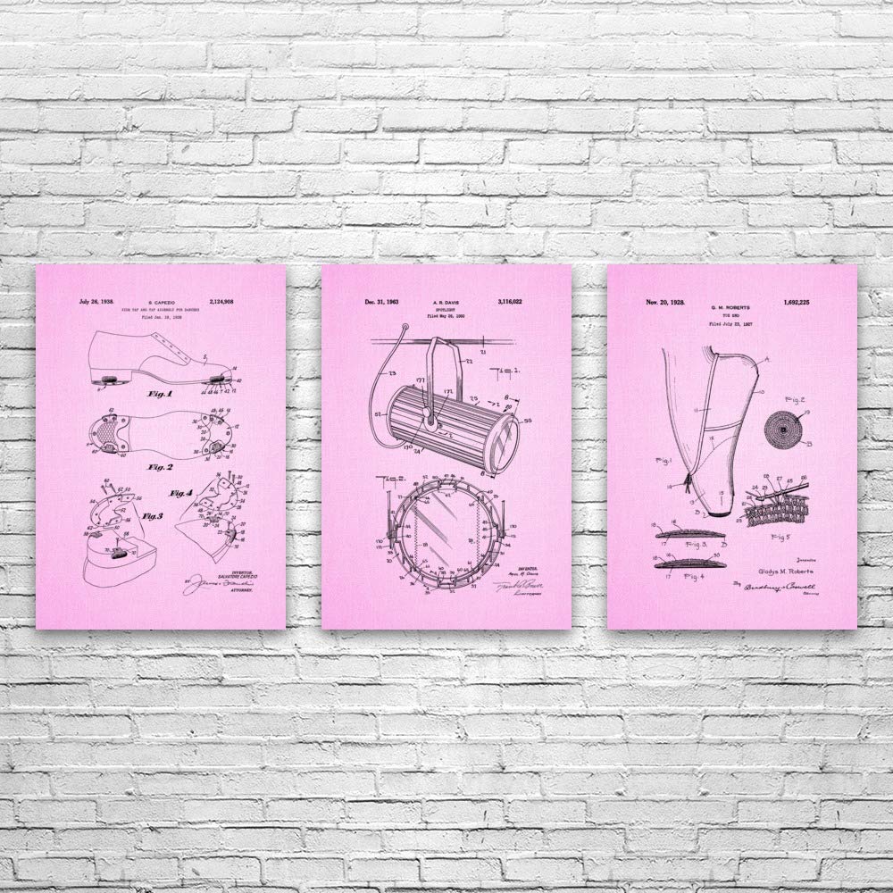Patent Earth Dance Studio Posters Set of 3 - 24x36 Inch Wall Art for Dance Instructors, Studio Coaches & Dancers - Perfect Gift for Ballet, Musical Theater & Vaudeville Lovers - Pink Cloth Decor for Dance Studios, Home Theaters & Performance Spaces