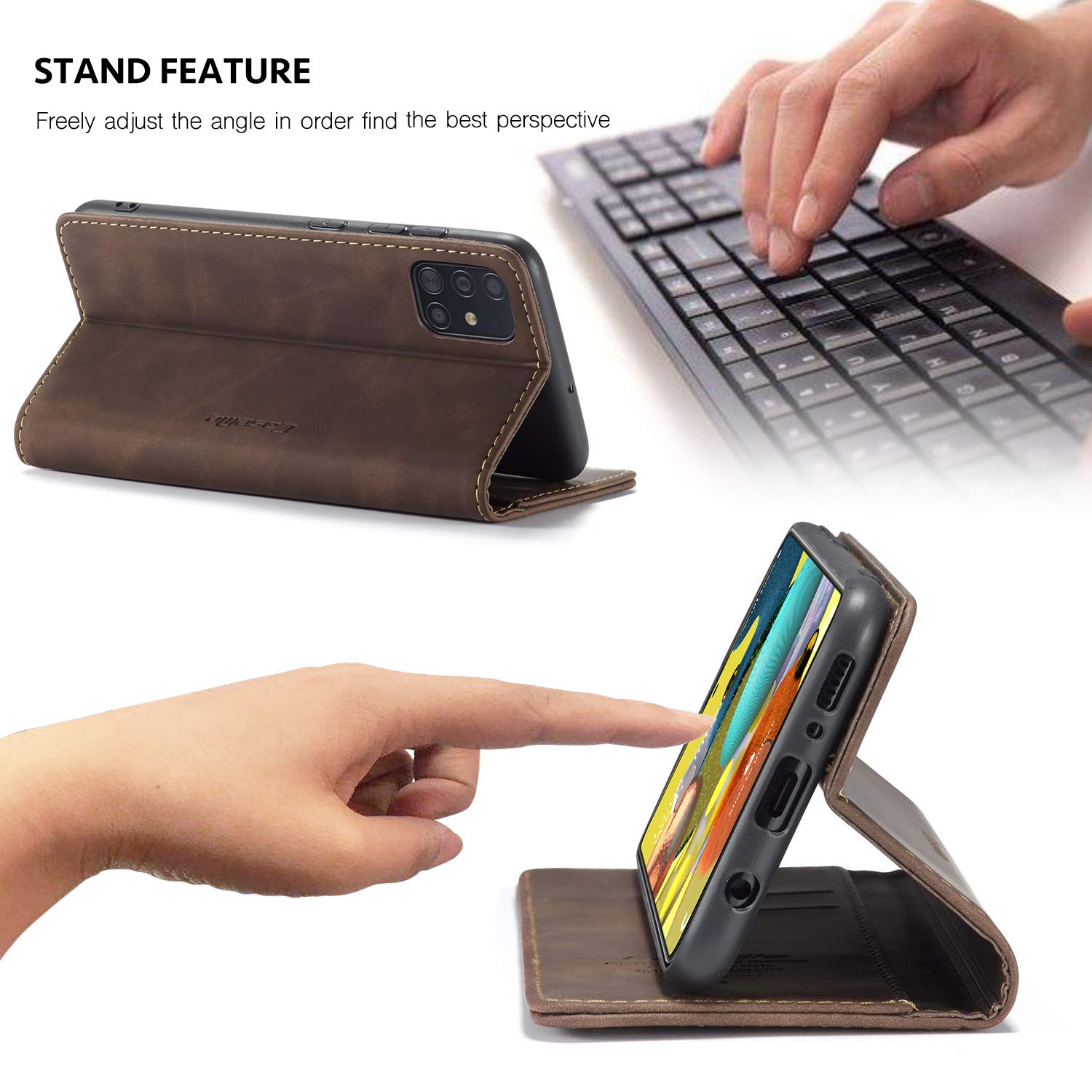 Samsung Galaxy A51 5G Leather Wallet Case with Card Holder & Kickstand - Magnetic Flip Cover for 6.5 Inch Phone (Coffee Brown) - Perfect for Work, Travel & Daily Protection