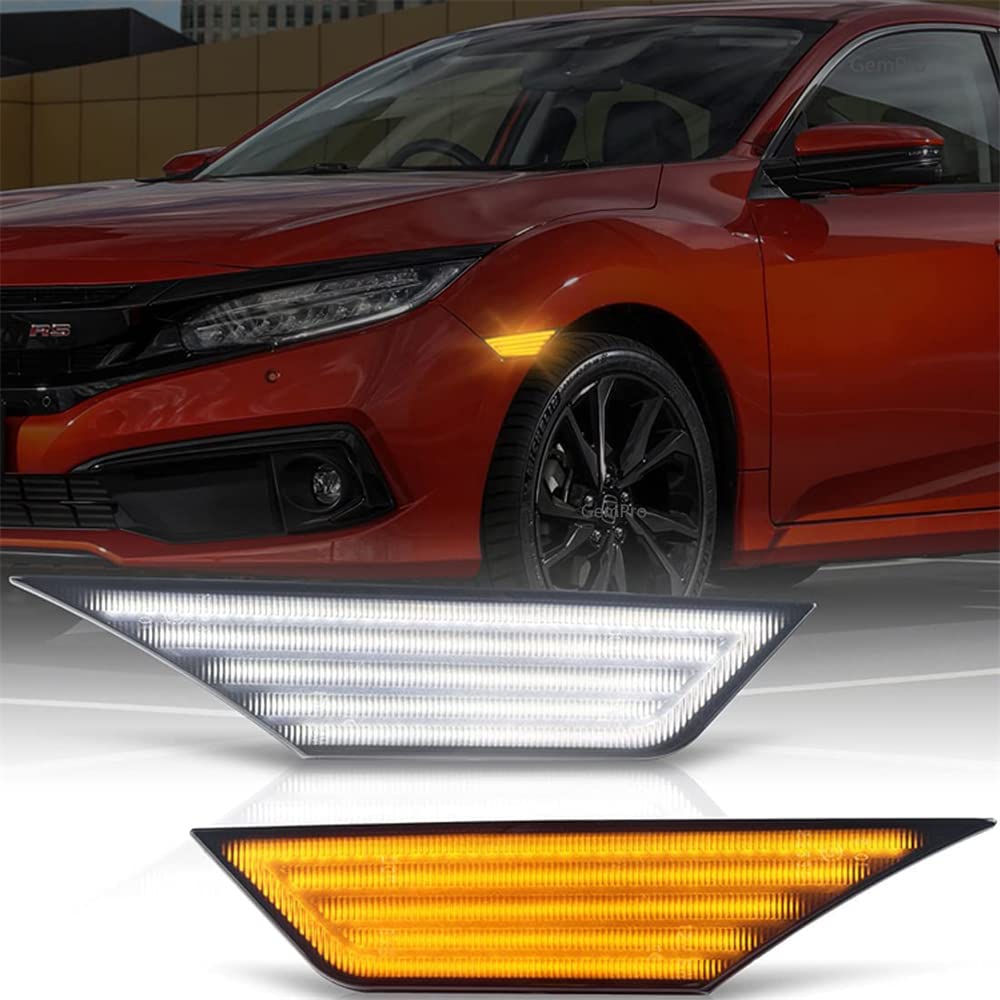 Smoke LED Side Marker Lights for Honda Civic 2016-2021 - Switchback Signal Lamp (White & Amber) - Front Fender LED Turn Signals - Upgrade Your Car's Style & Safety for Night Driving and Custom Look