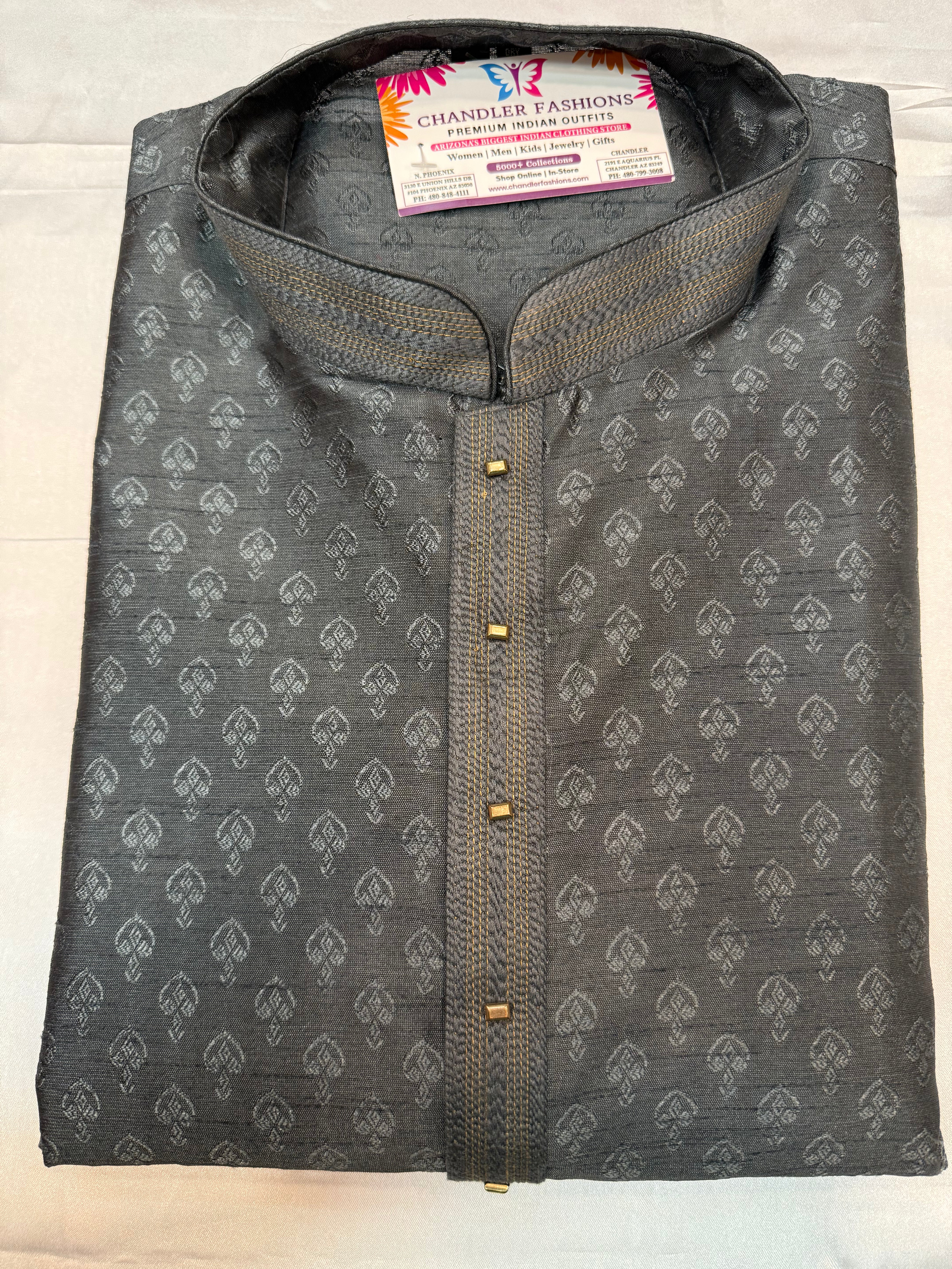 Elegant Gray Jacquard Embroidery Men's Kurta - Traditional Indian Tunic for Festivals, Weddings & Special Occasions
