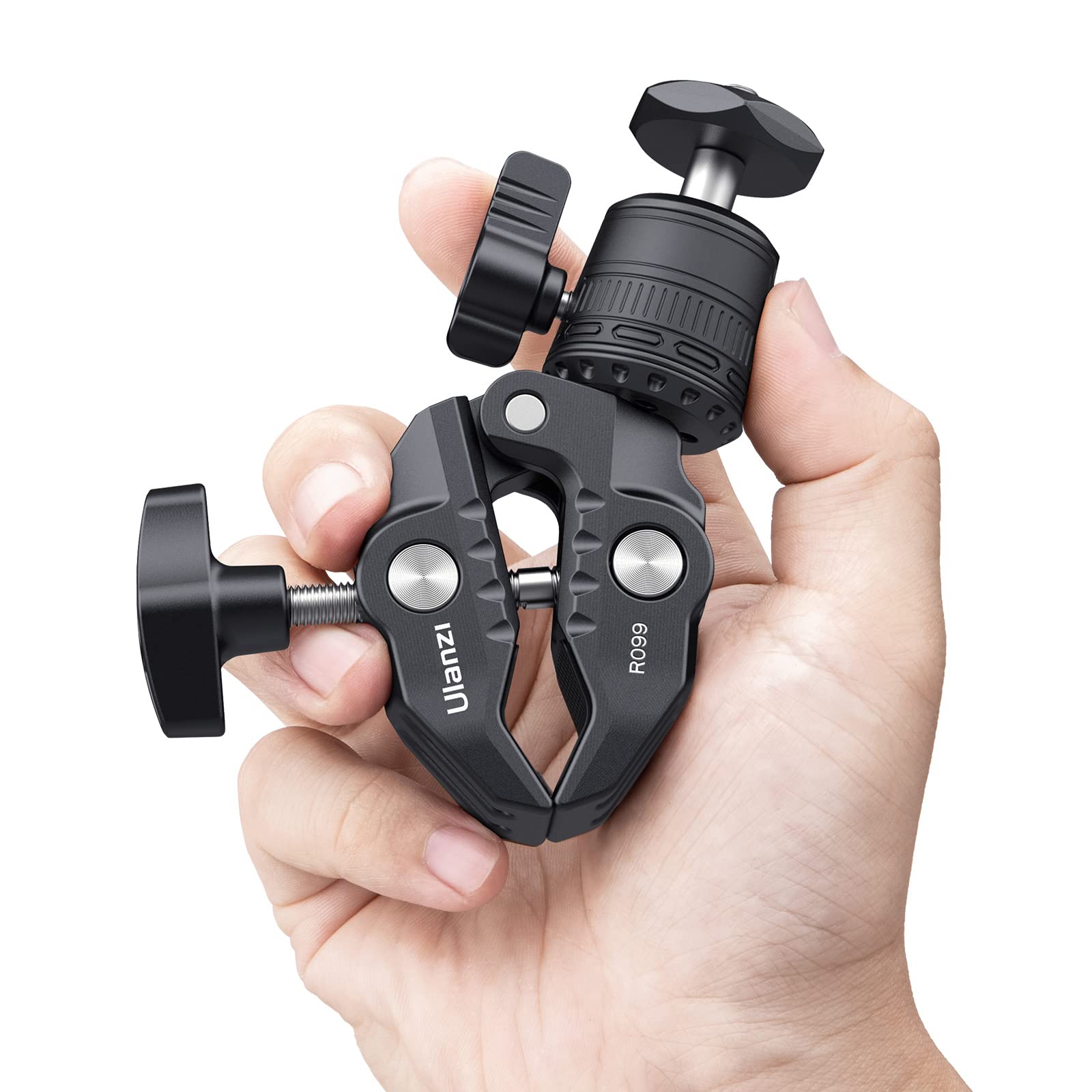 ULANZI R099 360° Ball Head Super Clamp Mount for Action Cameras - Compatible with AKASO, DJI Osmo, DSLR & Camera Monitors - Perfect for Bike, Motorcycle Handlebar & Vlogging Accessories
