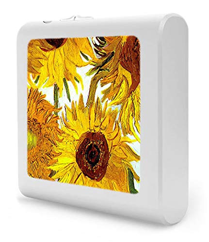 Dimmable LED Night Light with Auto On/Off Sensor, Adjustable Brightness & Warm White Light - Perfect for Bathroom, Hallway, Nursery & Bedroom - Van Gogh Sunflowers II Design - Energy Saving Plug-in Nightlight for Kids, Adults & Seniors