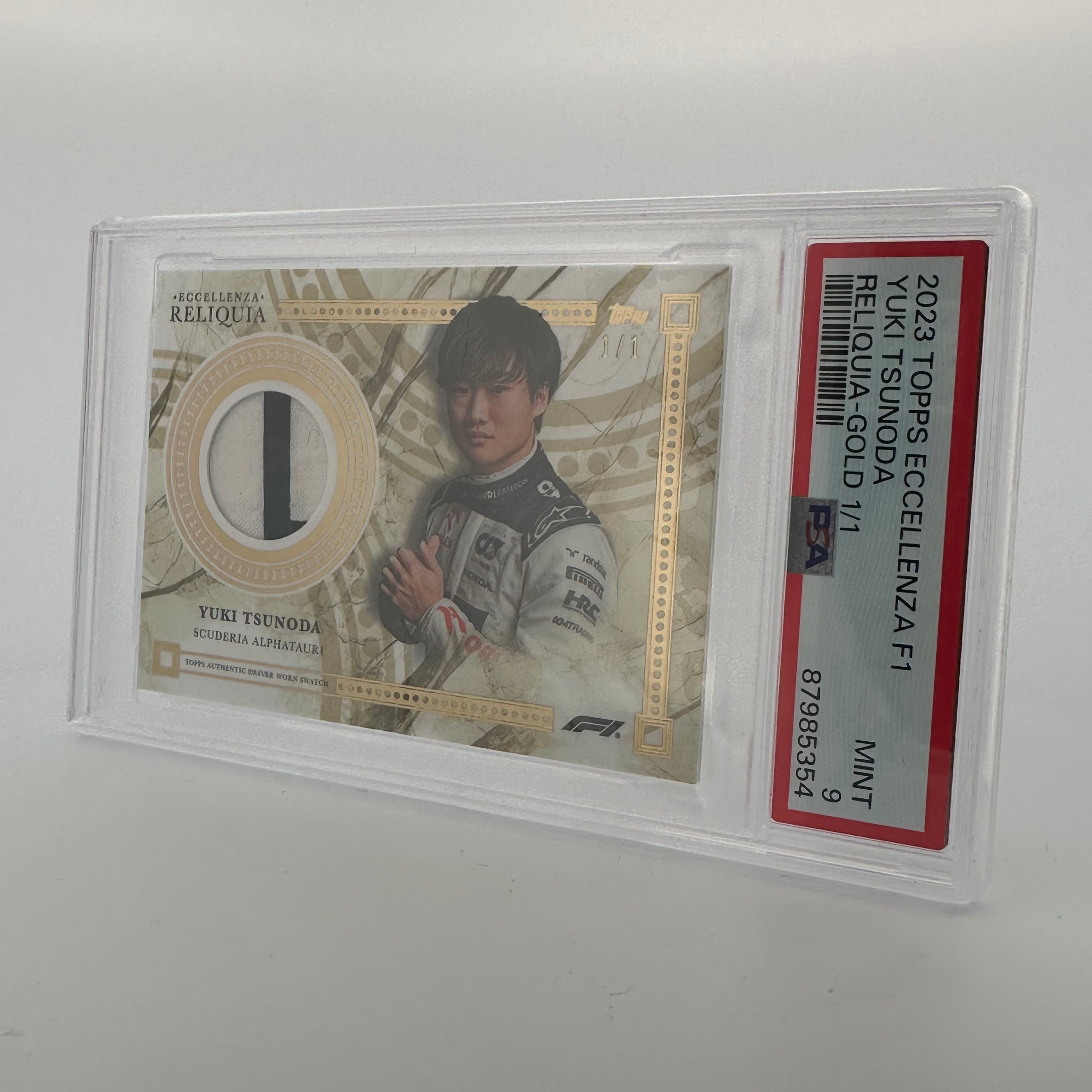 1/1 Gold + Complete Rainbow Yuki Tsunoda 2023 Eccellenza Reliquia (PSA9/10) - Rare Collectible Trading Card for Sports Memorabilia & F1 Racing Fans