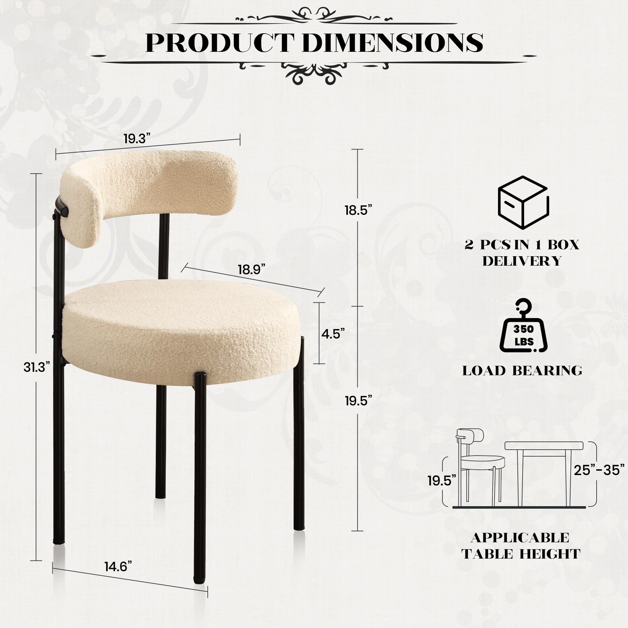 4-Piece Beige Boucle Dining Chairs Set - Curved Backrest Modern Upholstered Chairs with Thick Round Seat | Mid Century Kitchen & Dining Room Furniture | Perfect for Family Gatherings & Dinner Parties