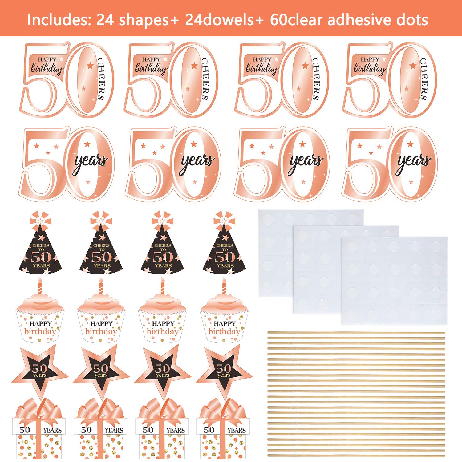 Blulu Birthday Party Decorations Set - 24pcs Table Centerpieces, Cake Toppers & Party Sticks for Women's Birthday, Anniversary, Baby Shower - Perfect for Indoor/Outdoor Celebrations & Photo Backdrops