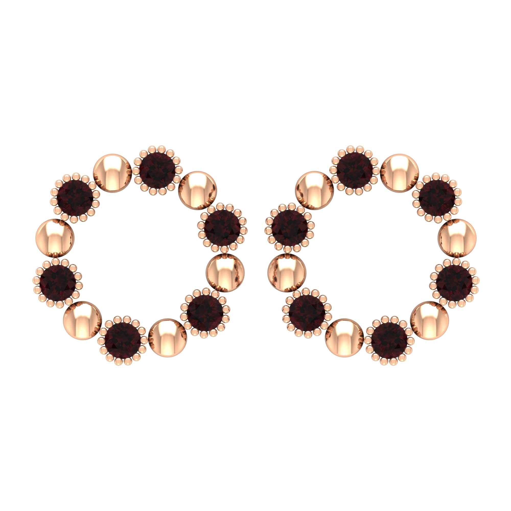 1 CT Garnet Stud Earrings for Women - 14K Solid Gold Beaded Eternity Earrings with Screw Back Closure | Perfect for Weddings, Anniversaries & Everyday Elegance
