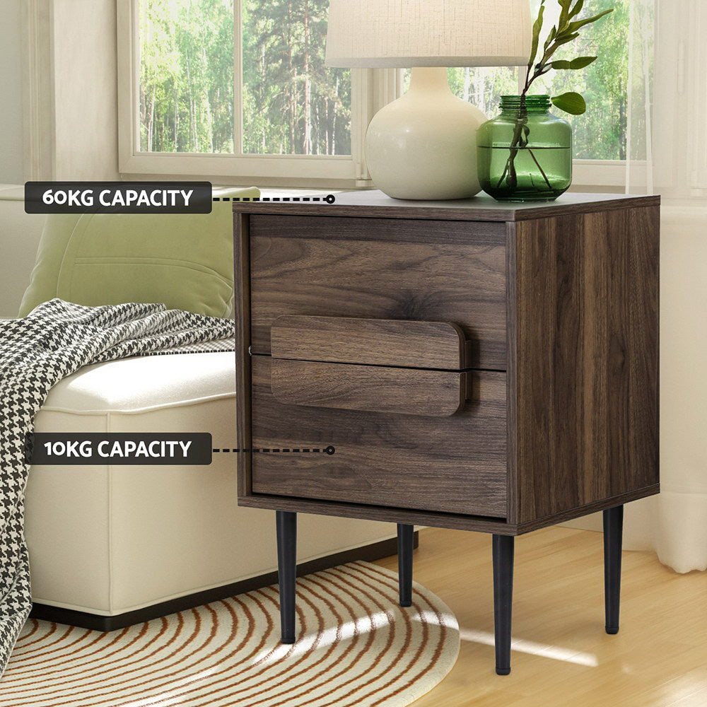 Modern Walnut Nightstand with 2 Drawers - Bedside Table for Bedroom, Living Room & Small Spaces - Compact Storage Solution for Books, Lamps & Essentials