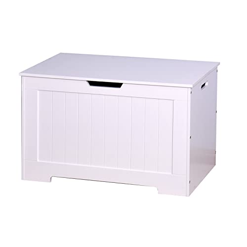 Lift Top Entryway Storage Bench with 2 Safety Hinges - White Wooden Toy Box & Shoe Storage Organizer for Living Room, Bedroom, Nursery, and Hallway