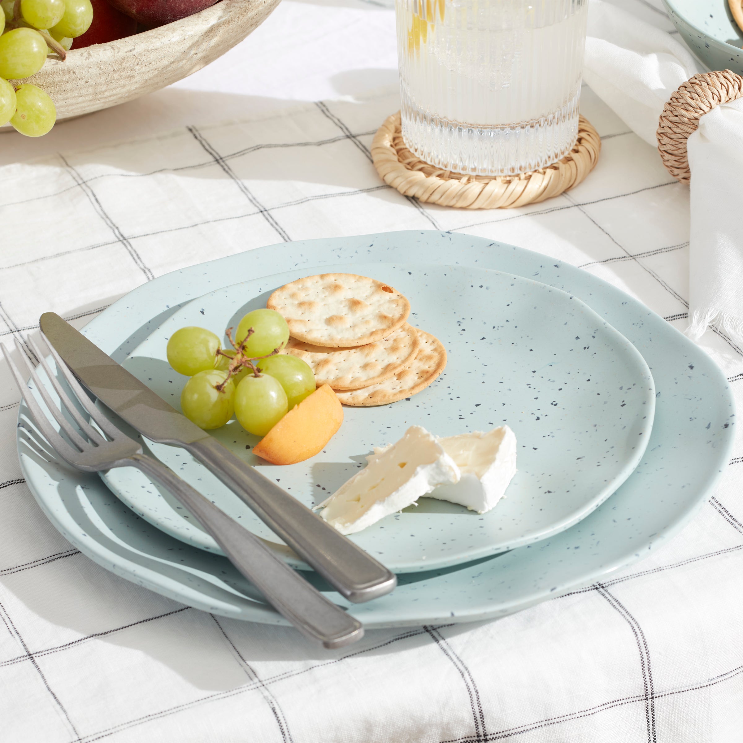 Terrazzo Melamine Mint 12-Piece Dinnerware Set - Durable & Stylish Plates, Bowls & Cups - Perfect for Outdoor Dining, Picnics & Everyday Use
