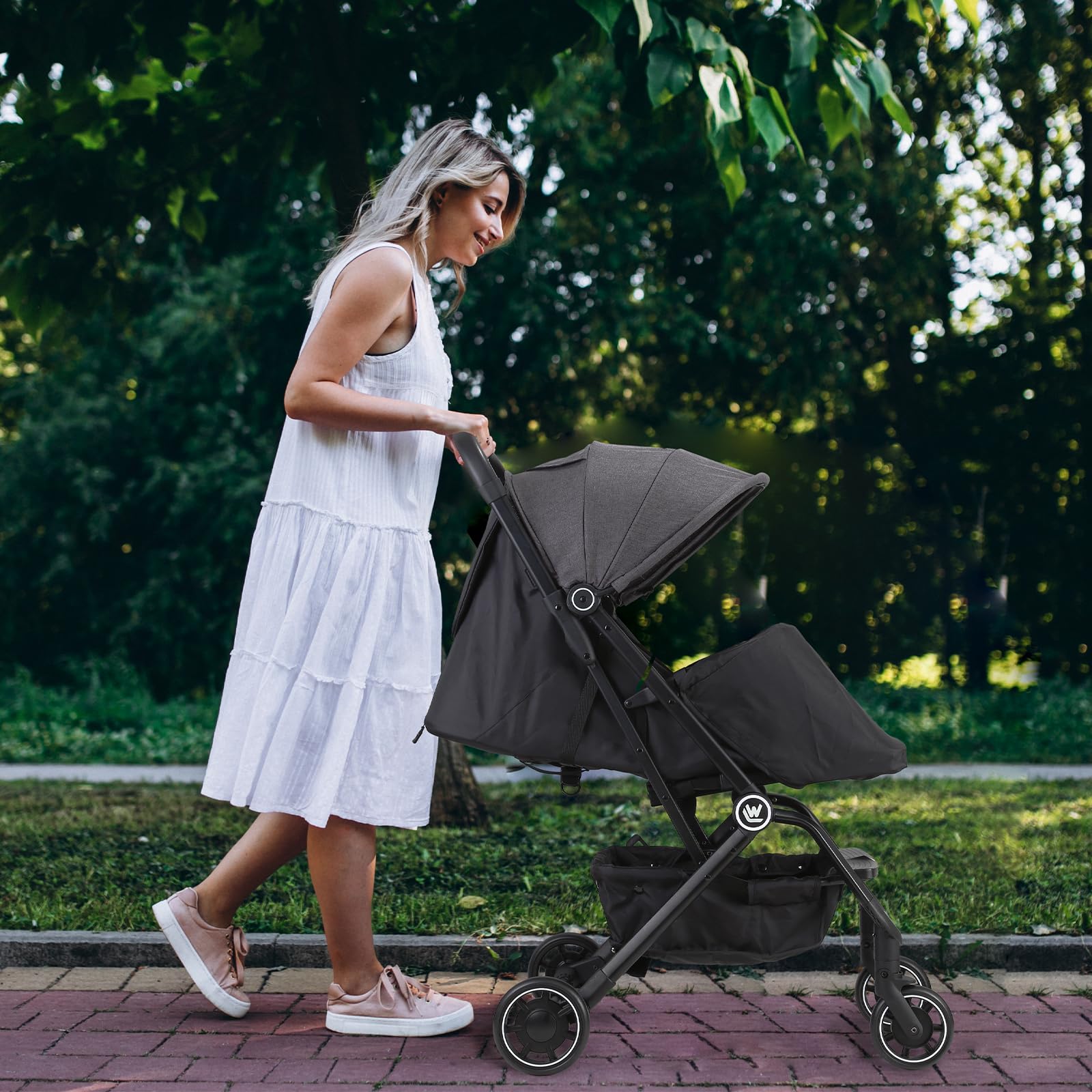 Lightweight Compact Baby Stroller for Travel - One Hand Foldable with Hidden Foot Cover & Sleep Shade, Oversized Storage Basket | Perfect for Airplane Trips & Everyday Use