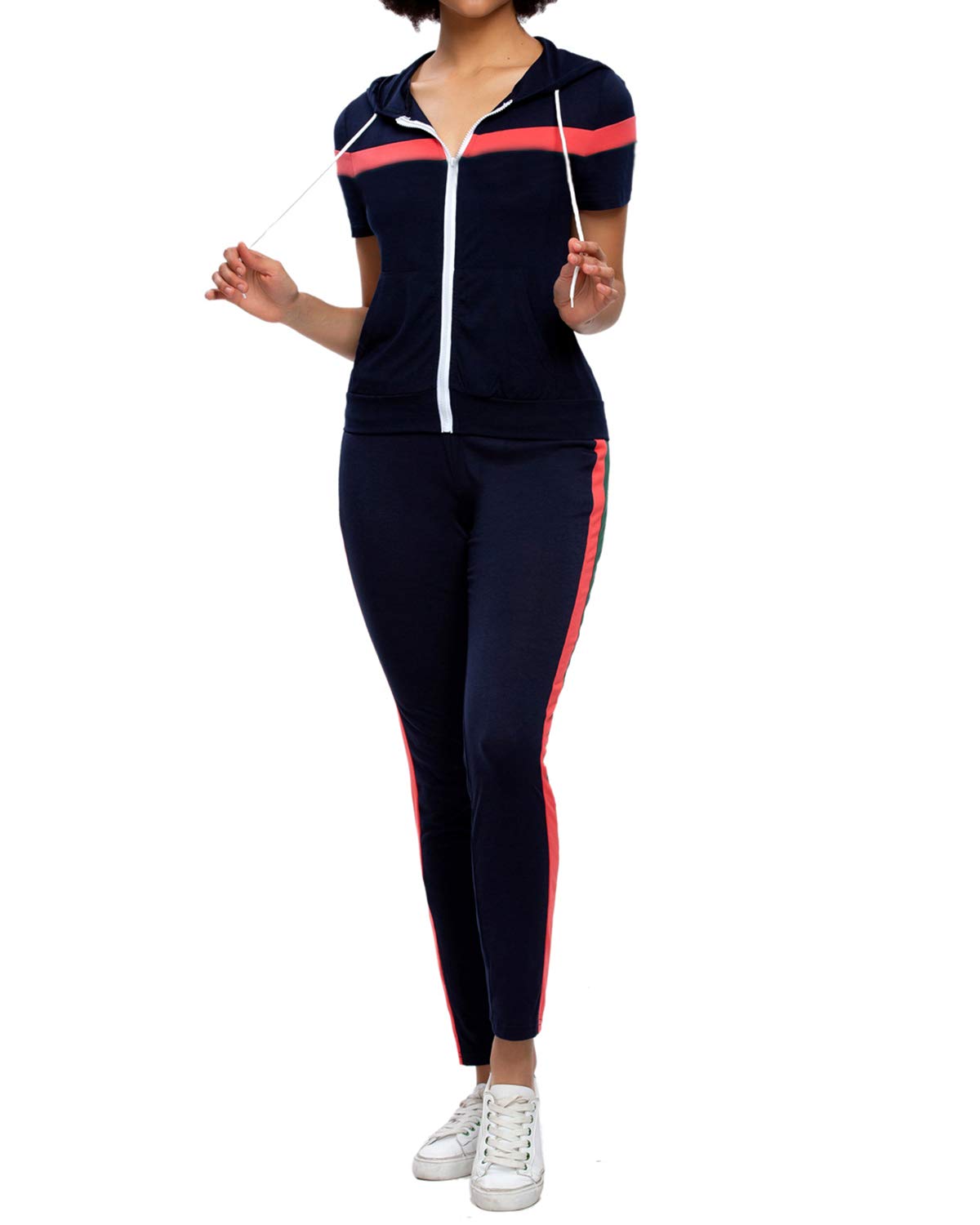TOP-VIGOR Women's 2-Piece Workout Outfit - Short Sleeve Athletic Top & High-Waisted Yoga Pants - Gym, Running & Lounge Wear - Sweatsuit Set for Women