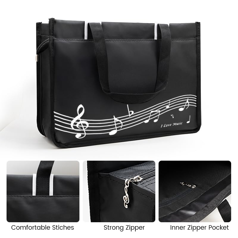 BestSounds Waterproof Zippered Piano Bag - Durable Music Book Tote for Piano Accessories, Perfect for Students, Kids & Women - Great Musician Gift (Black) - Ideal for Piano Lessons, Music School & Travel